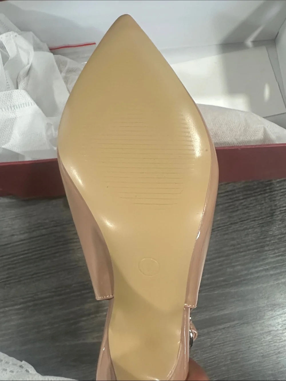 JOY IN LOVE Nude Patent Slingback Heels - US 5.5